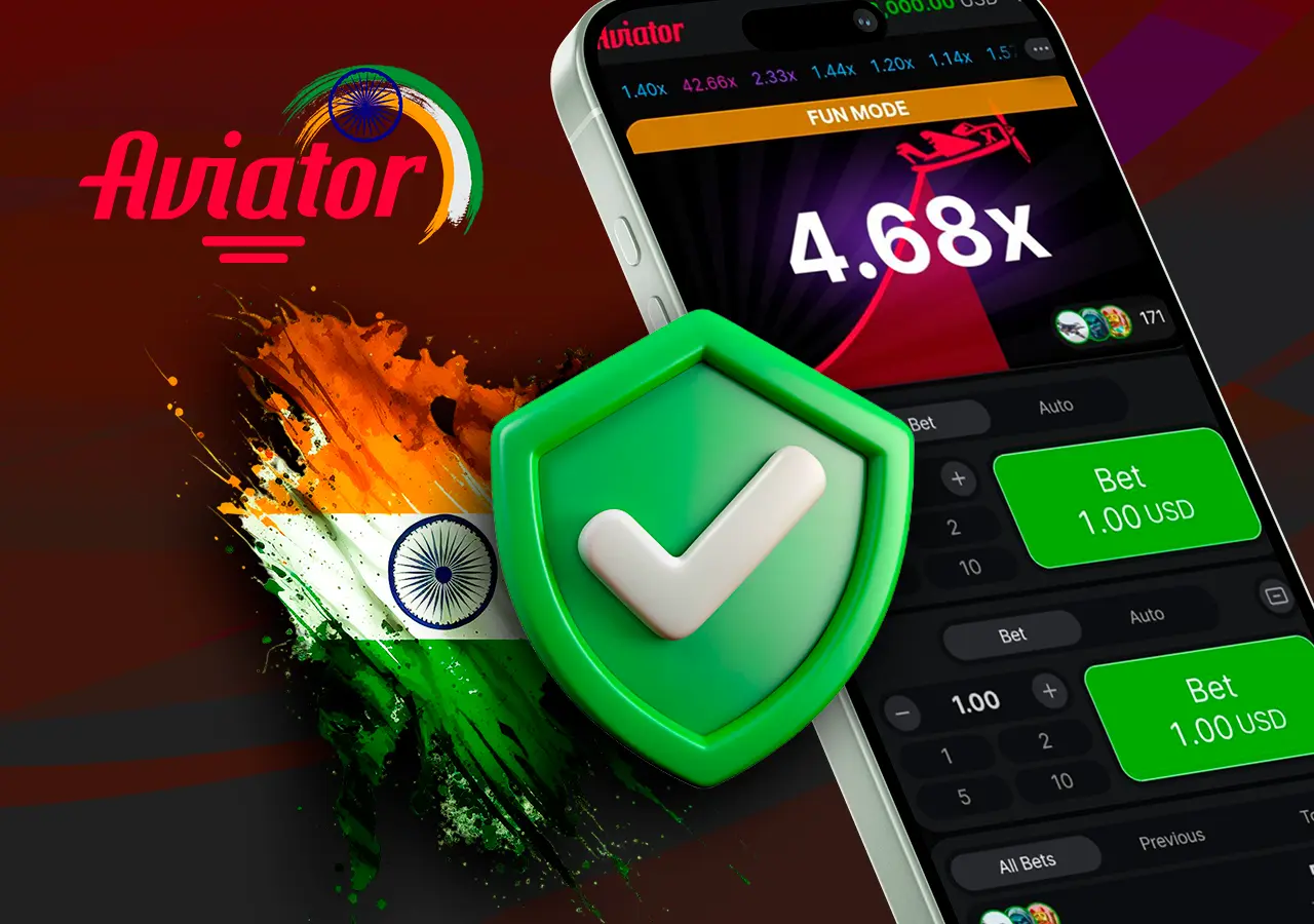 Screenshot of online casino game in India with security symbol